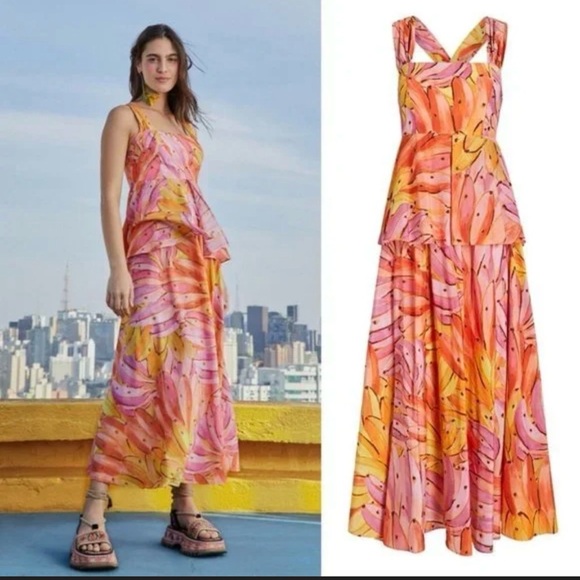 FARM Rio Vibrant Pink and Orange Maxi Dress - Picture 1 of 5